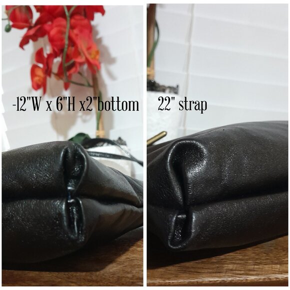 Black Leather Elliott Lucca Double Strap Minimalist  Rectangle Shoulder Bag - Picture 6 of 12